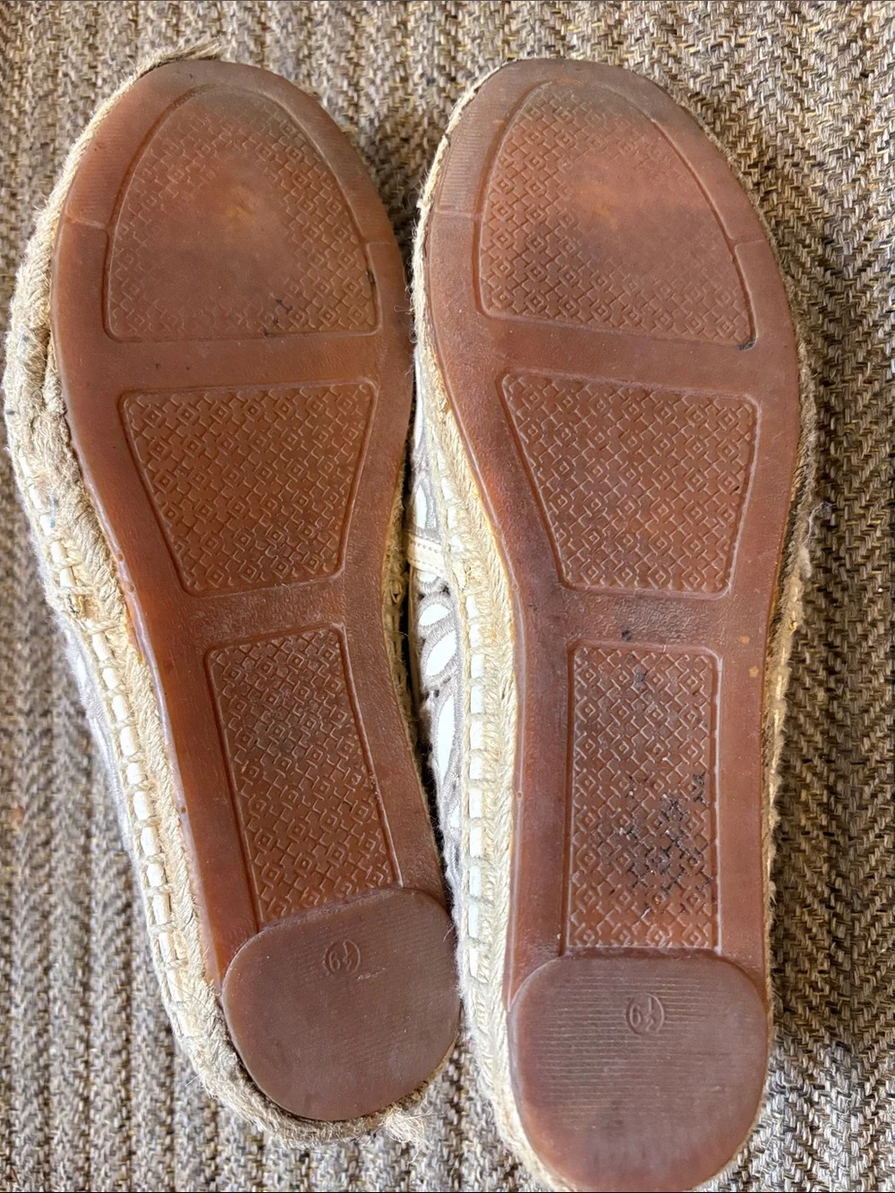 Tory Burch Taupe and White Cutout Espadrille Flats
